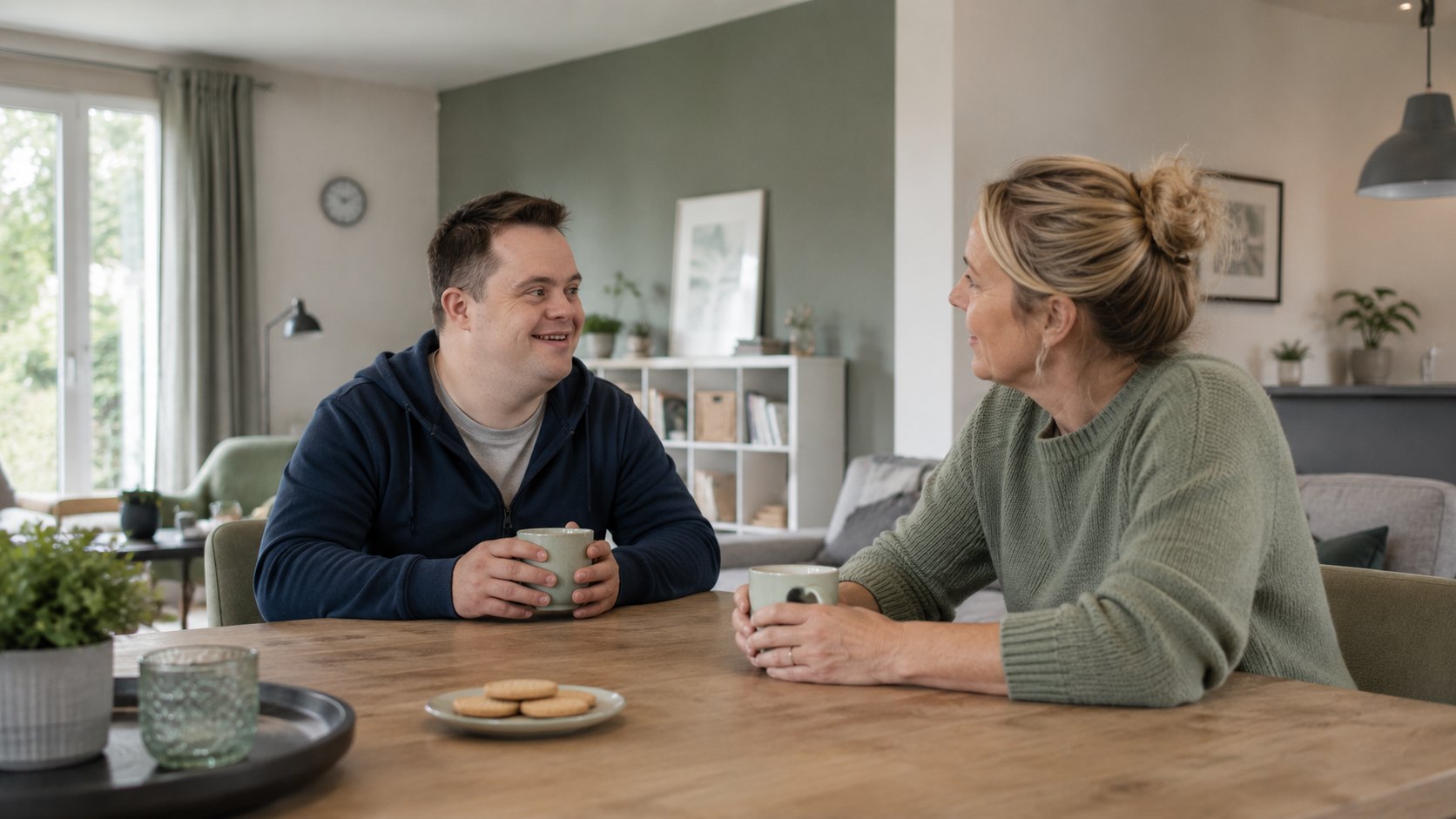Begeleider en cliënt in een huiselijke setting