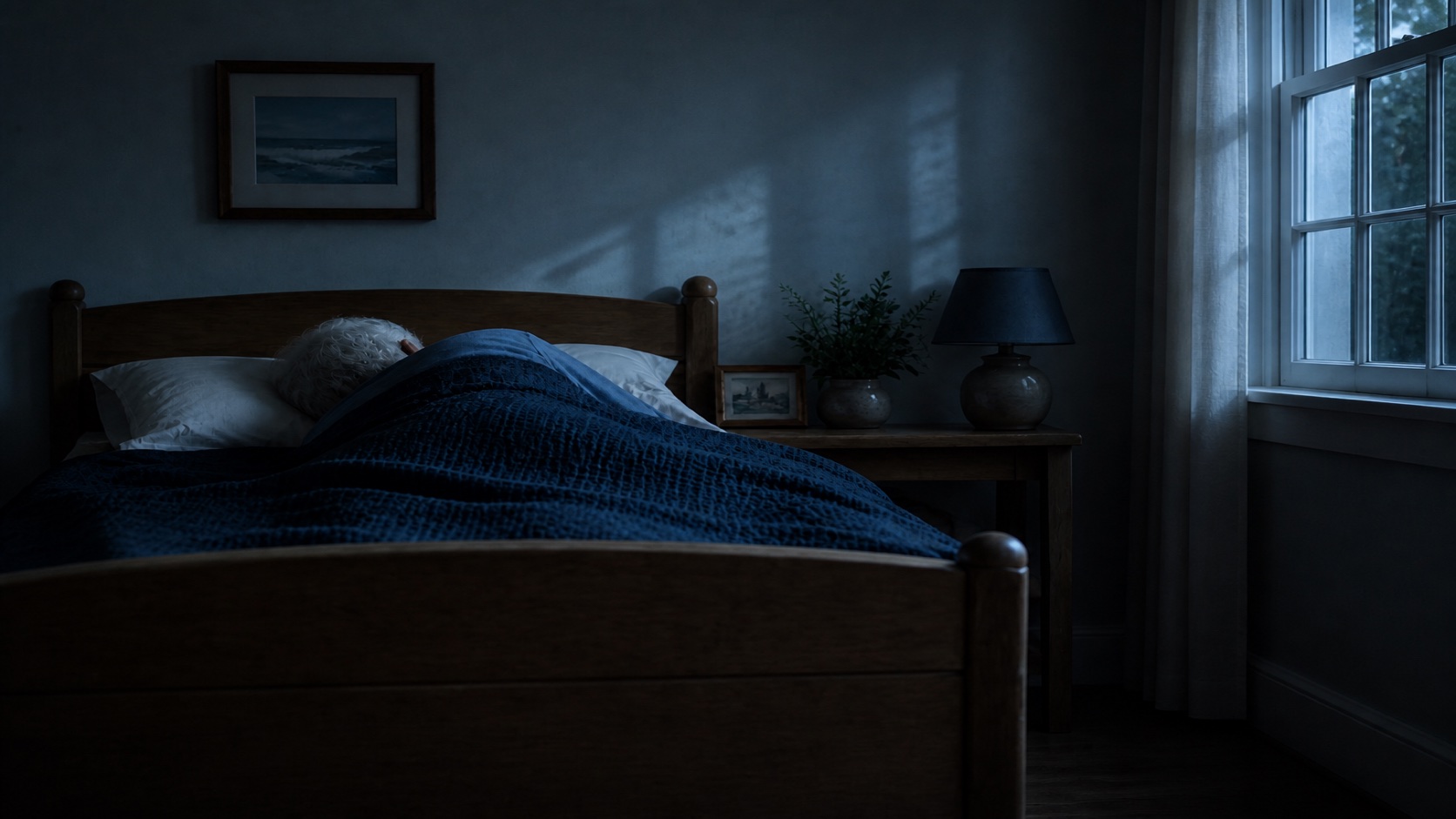 Bewoner slaapt in maanlicht, lamp uit